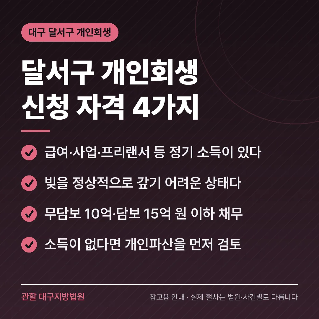 대구 달서구 개인회생 신청 자격 4가지