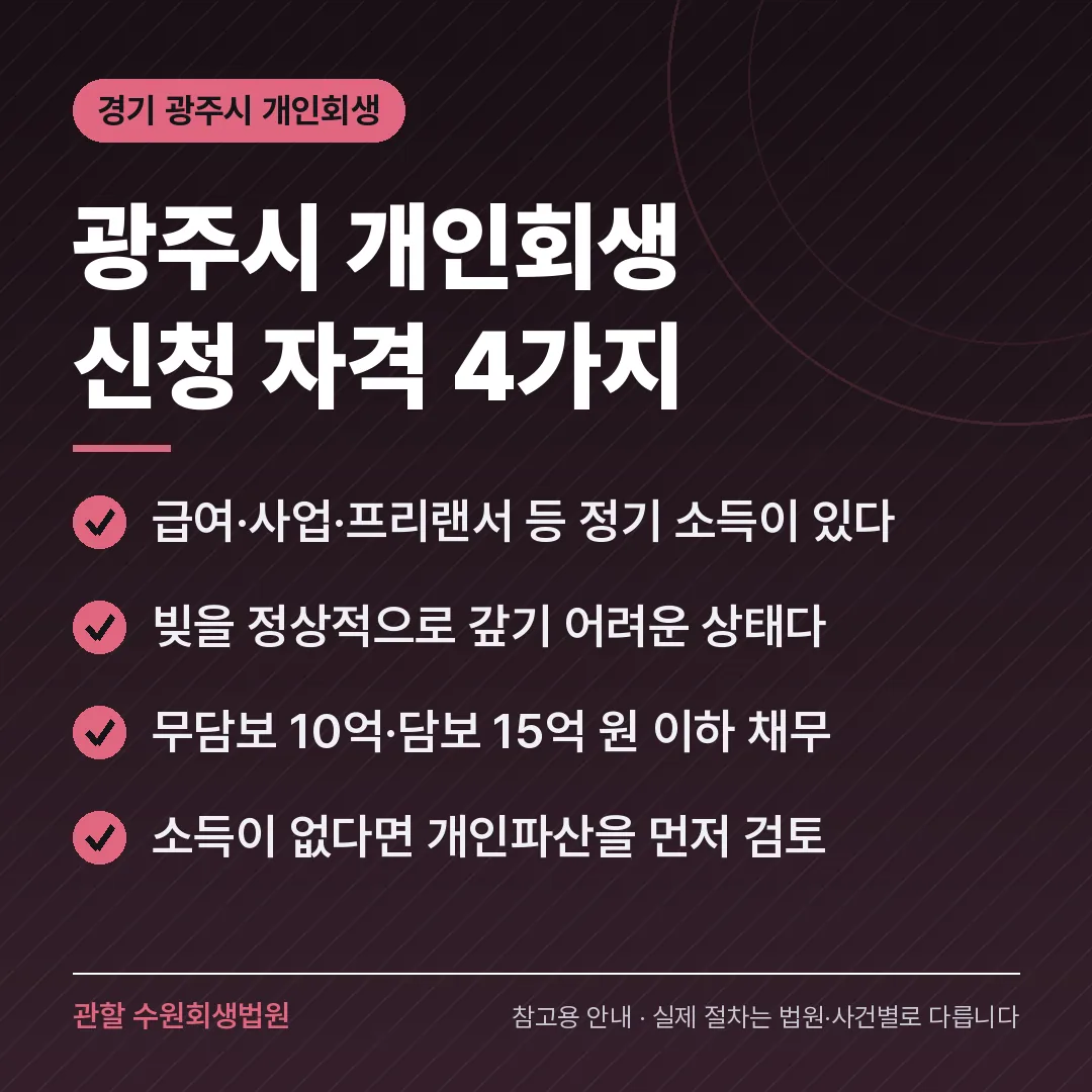 경기 광주시 개인회생 신청 자격 4가지