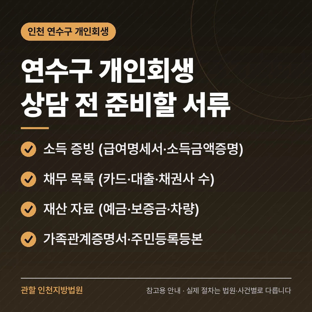 인천 연수구 개인회생 상담 전 준비 서류