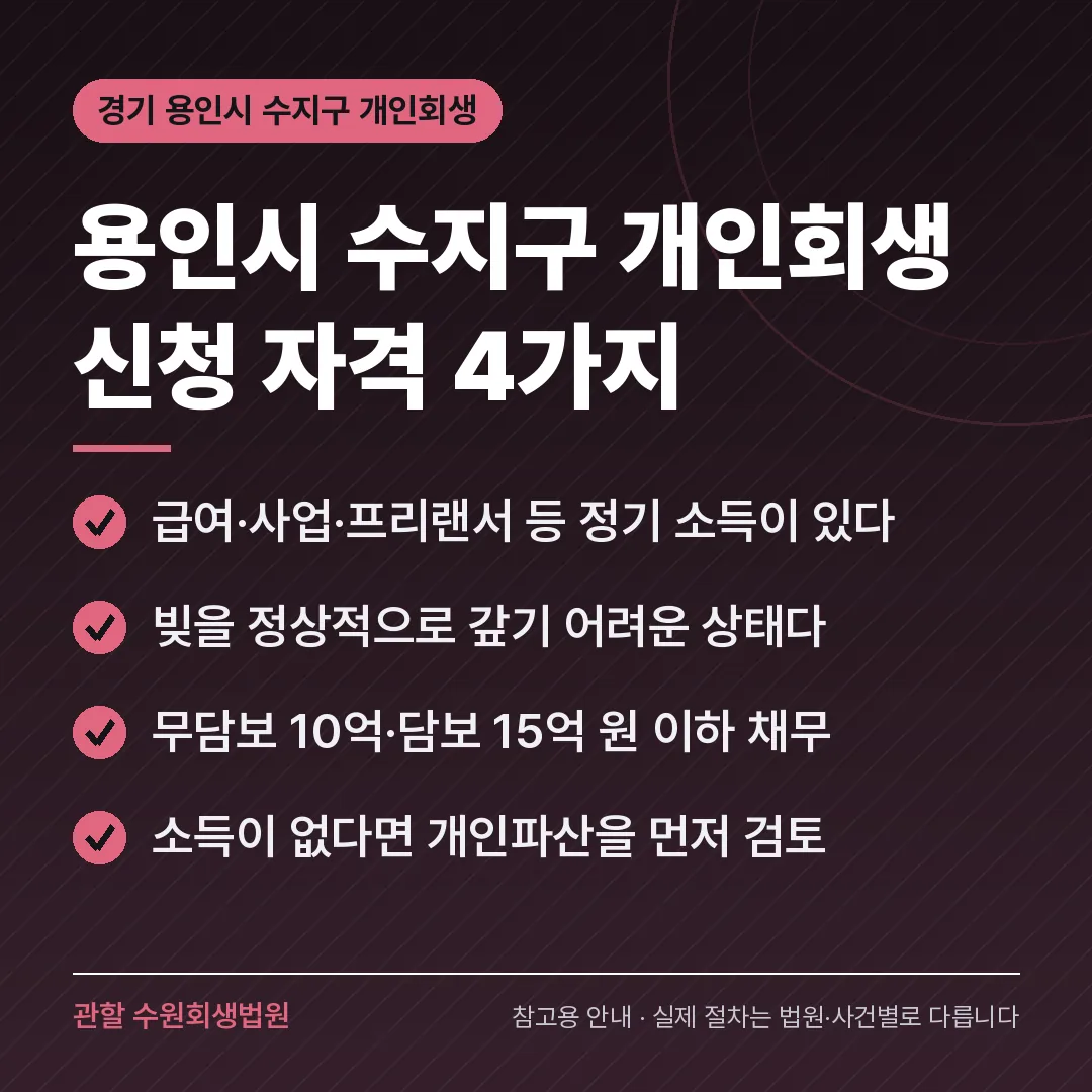 경기 용인시 수지구 개인회생 신청 자격 4가지 경기 용인시 수지구 개인회생 신청 자격 4가지
