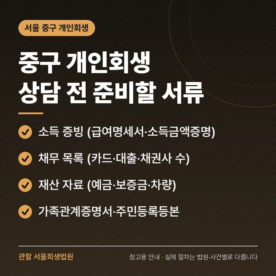 서울 중구 개인회생 상담 전 준비 서류