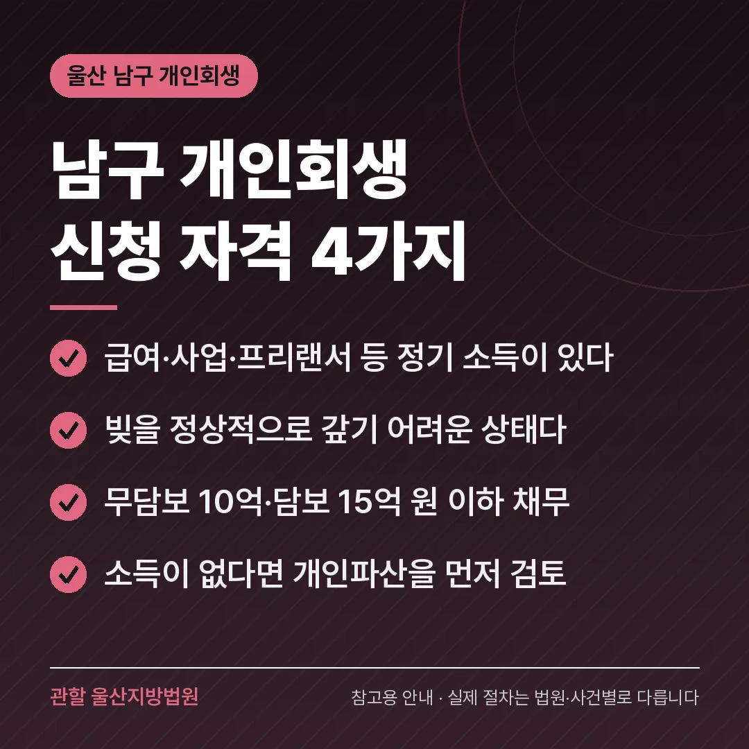울산 남구 개인회생 신청 자격 4가지